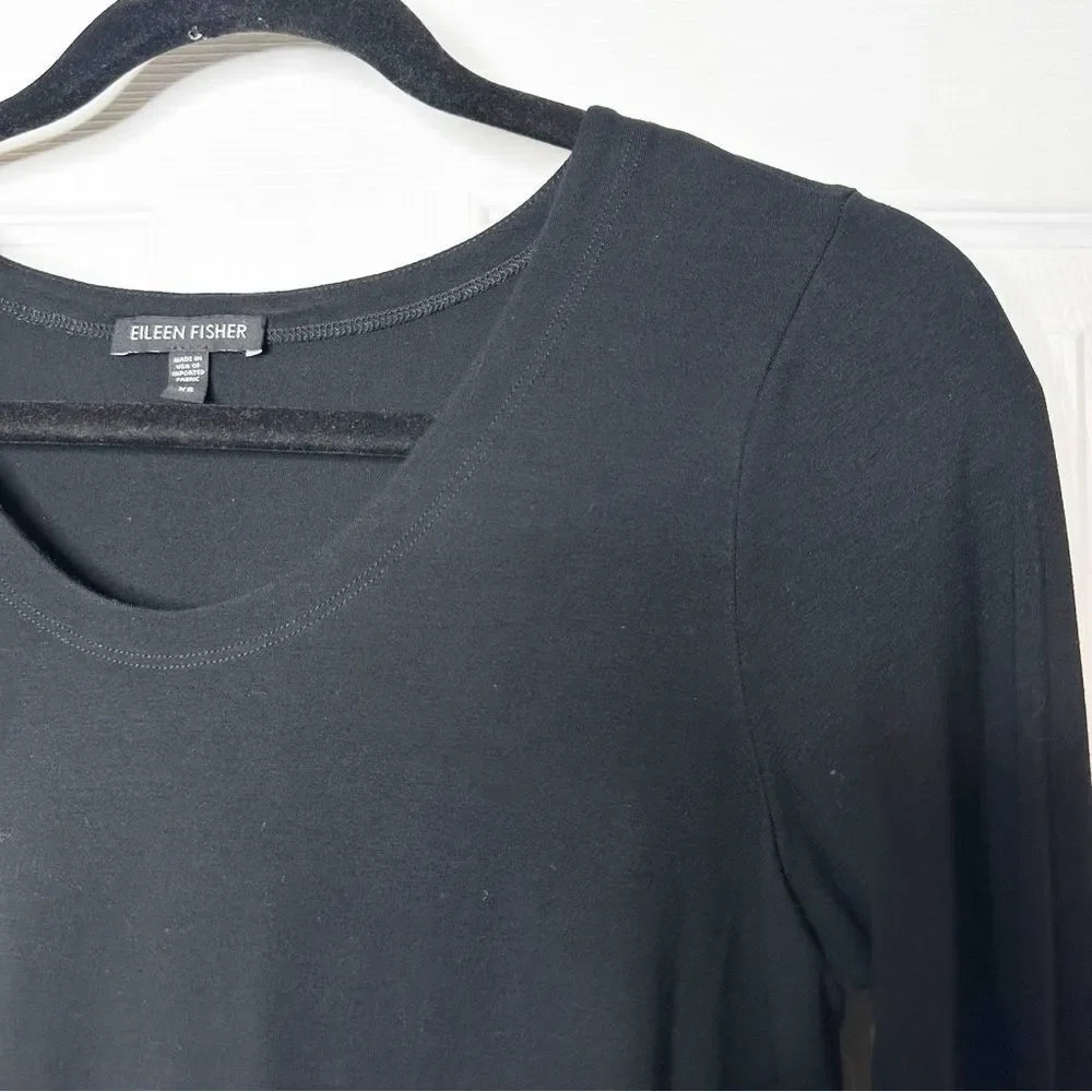 EILEEN FISHER Long Sleeve Scoop Asymmetrical Hem Tee Size XS Minimalist‎ Neutral - Picture 2 of 7